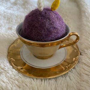 Vintage Sewing Pin Cushion Tea Cup & Saucer -  Bavarian Gold China C&S